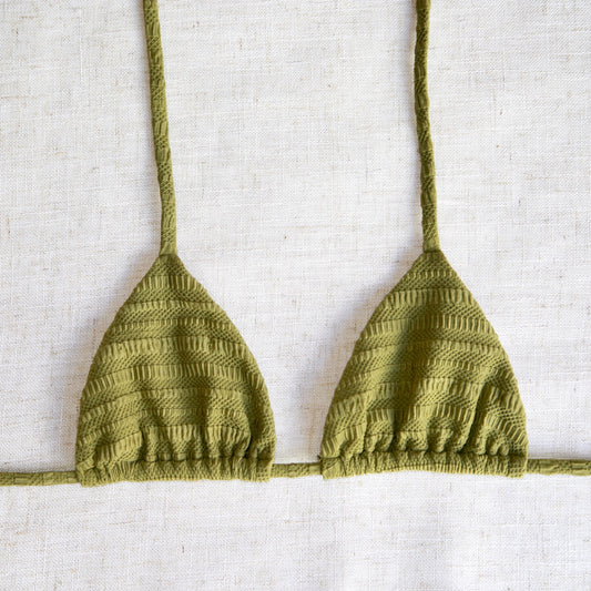 Triangle Bikini Top  - Olive Green Textured Ultra-stretch Fabric