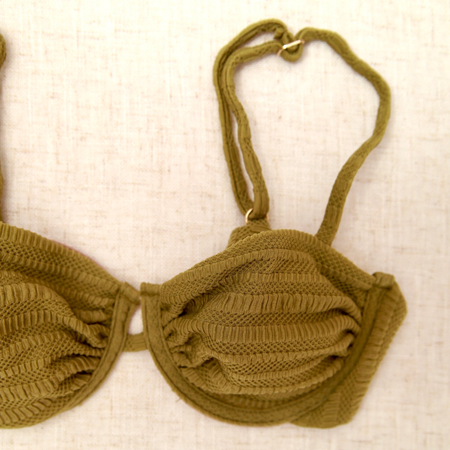 Floating Demi Wire  Bikini Top - Textured Olive Green