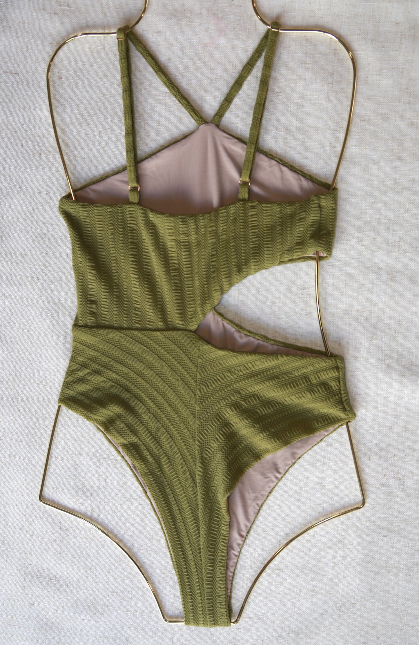 Riviera One-Piece  - Olive Green Textured Ultra-stretch Fabric