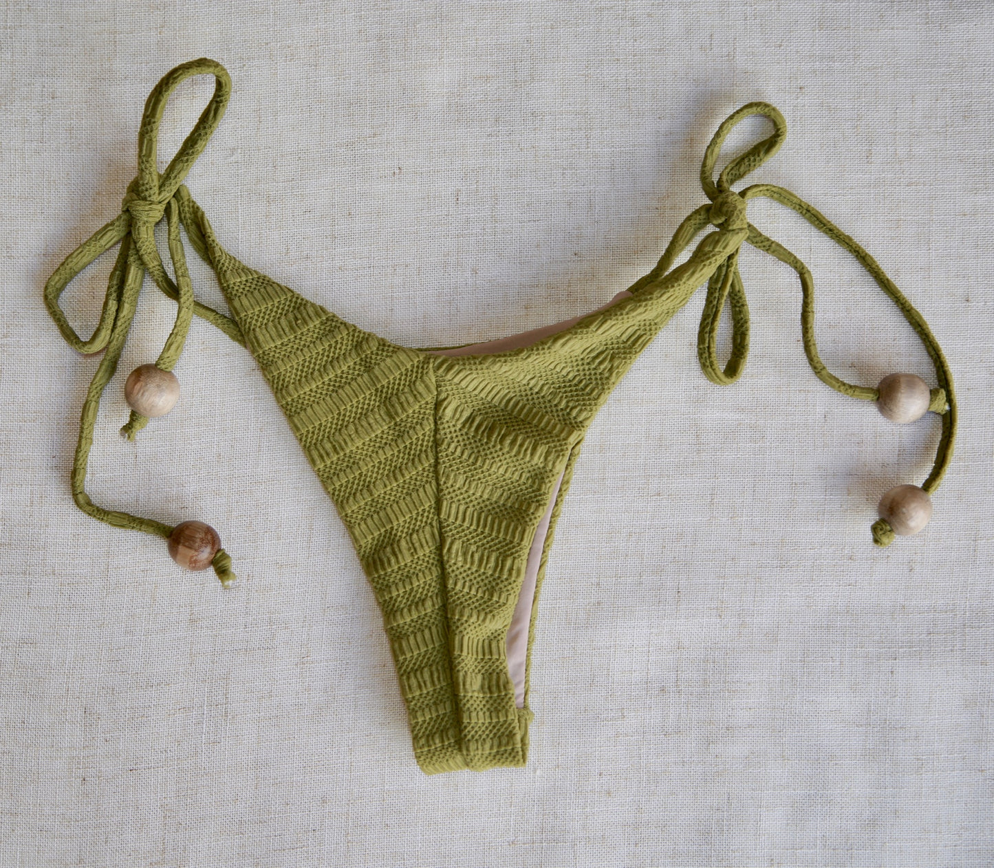 Tie-Side Bikini Bottom - Olive Green Textured Ultra-stretch Fabric