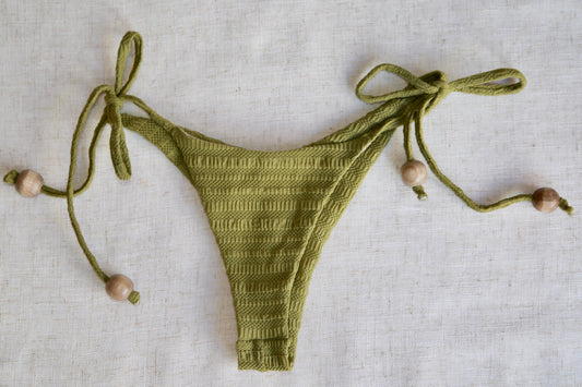 Tie-Side Bikini Bottom - Olive Green Textured Ultra-stretch Fabric