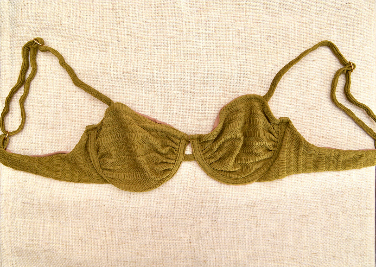 Floating Demi Wire  Bikini Top - Textured Olive Green