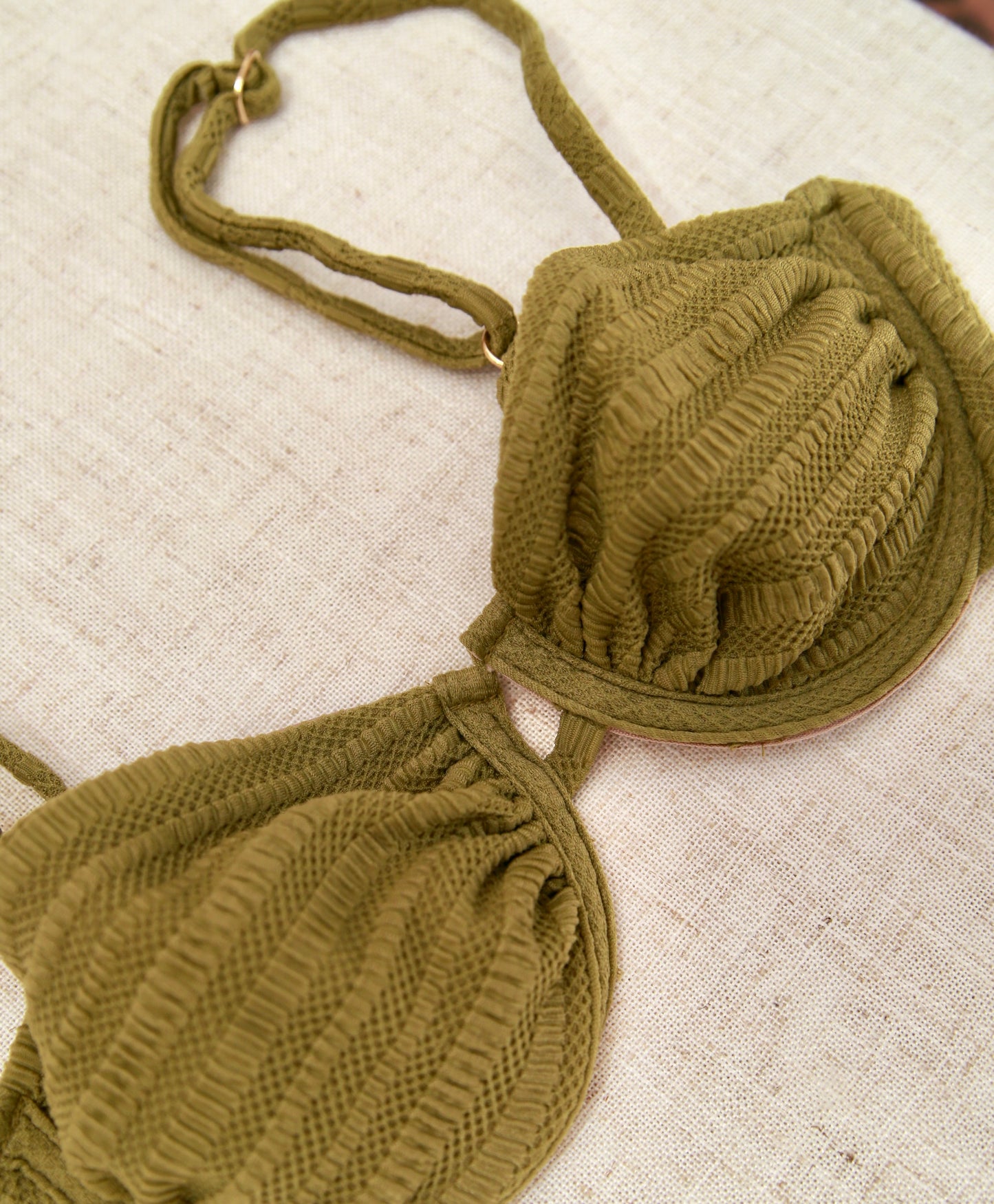 Floating Demi Wire  Bikini Top - Textured Olive Green