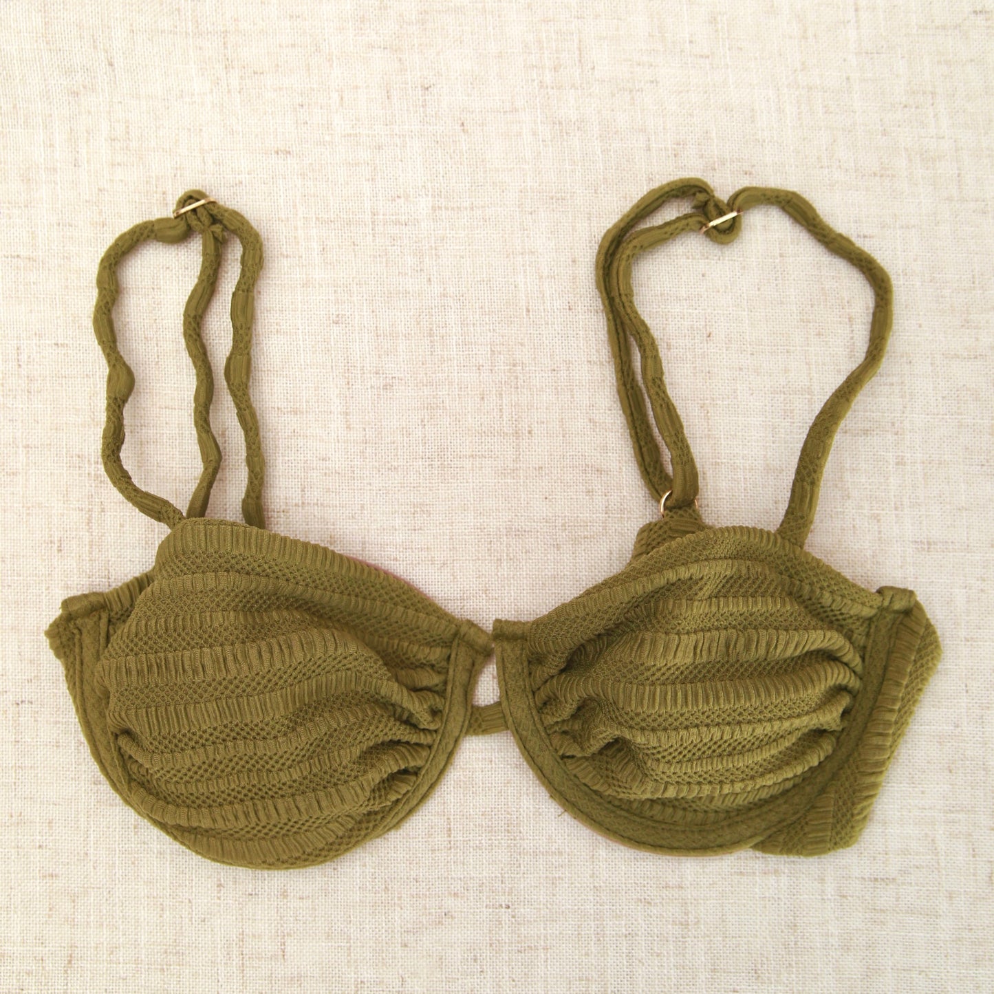 Floating Demi Wire  Bikini Top - Textured Olive Green